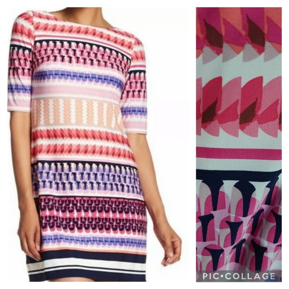 Eliza J Striped Geometric Print Shift Dress